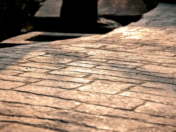 Close-up of stamped concrete with a stone pattern